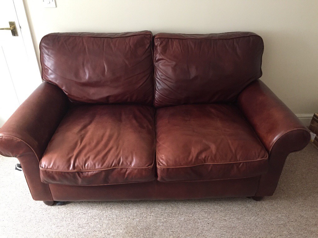 Laura Ashley Abingdon Brown Leather Sofa in Olney, Buckinghamshire