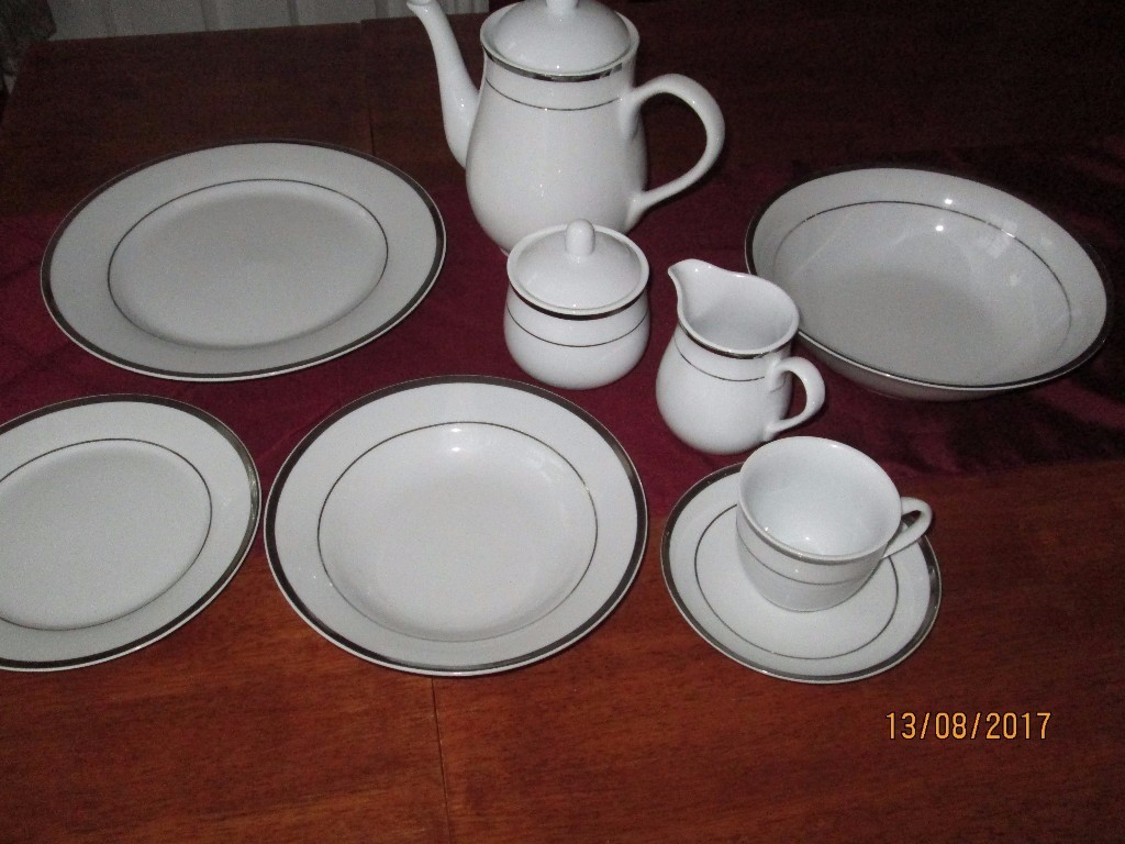 Fine white china with silver edging 44 piece, 8 place ...