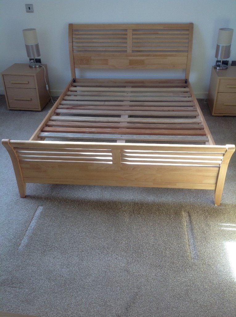 SOLID OAK DOUBLE BED FRAME, CURVED HEADBOARD & FOOTBOARD in Ellon