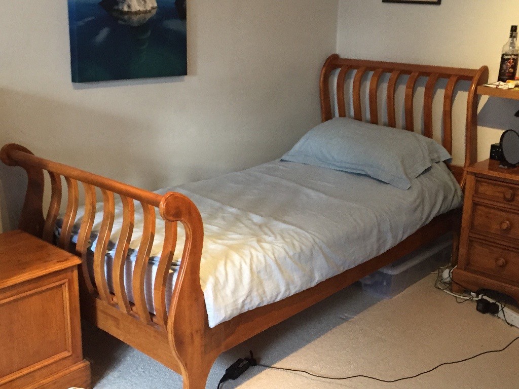 Solid rubber wood single sleigh bed in Epsom, Surrey Gumtree