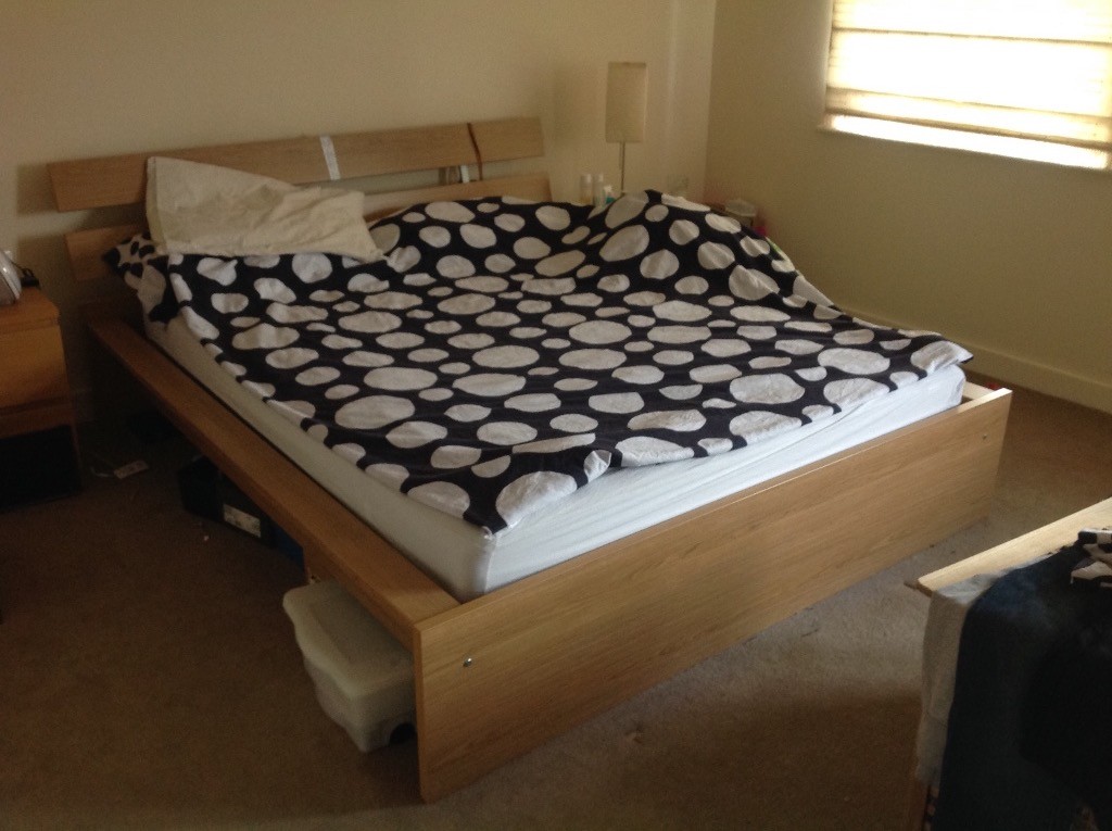 Ikea Malm Oak veneer bedroom frame with nightstands and wardrobe in