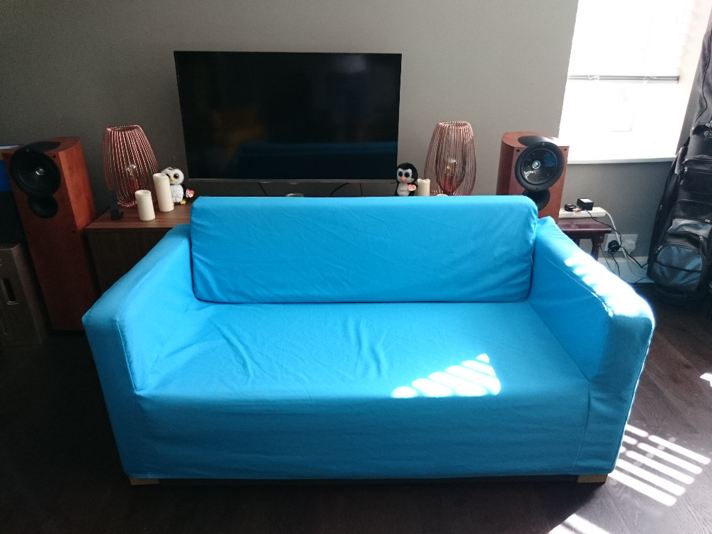 For Sale Ikea Solsta Sofa Bed With Bright Blue Cover In Surrey