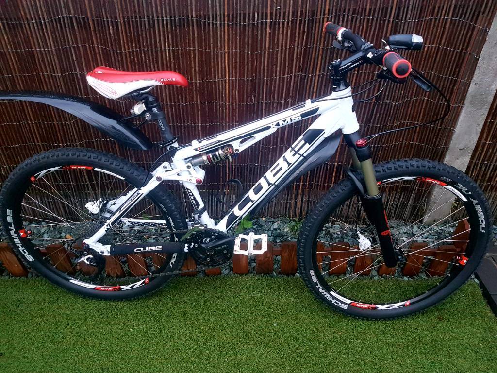 Cube XMS white mountain bike full suspension hydraulic disc brakes