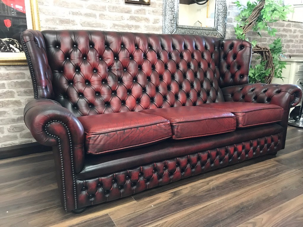 Chesterfield High Back Sofa Oxblood Red In Ashington