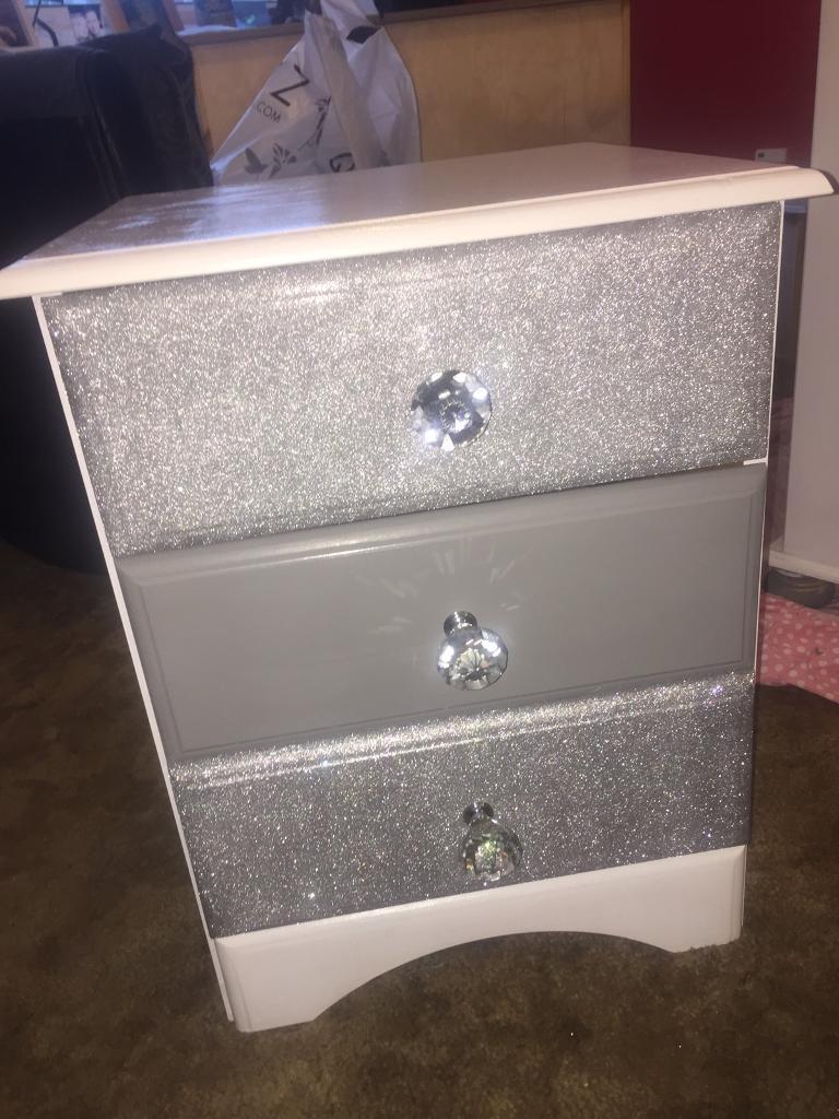 Pine bedside table glitter painted in Needham Market, Suffolk Gumtree
