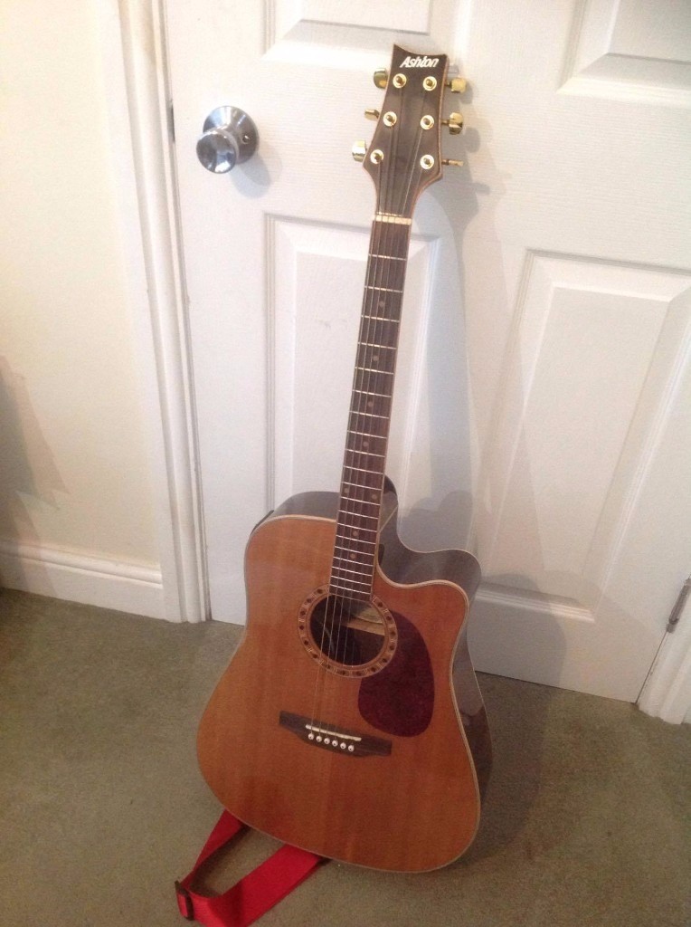 Semi Acoustic Ashton Guitar. With Built in Tuner and Gig bag FOR SALE