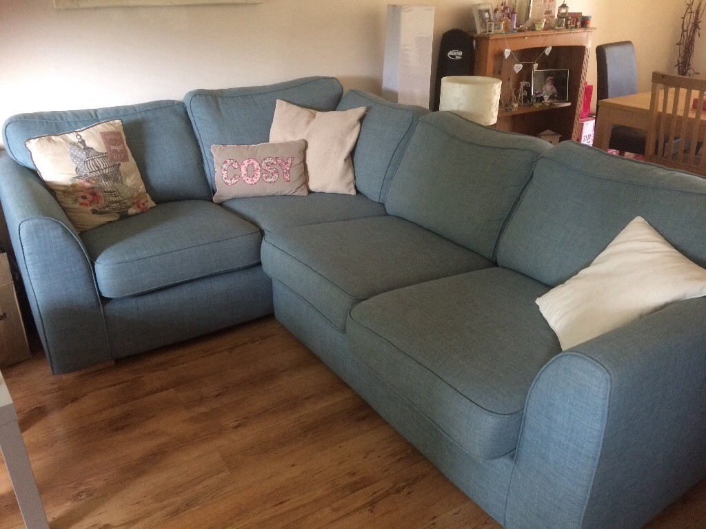DFS right handed corner sofa in Sky Blue! Less than a year a old!! in