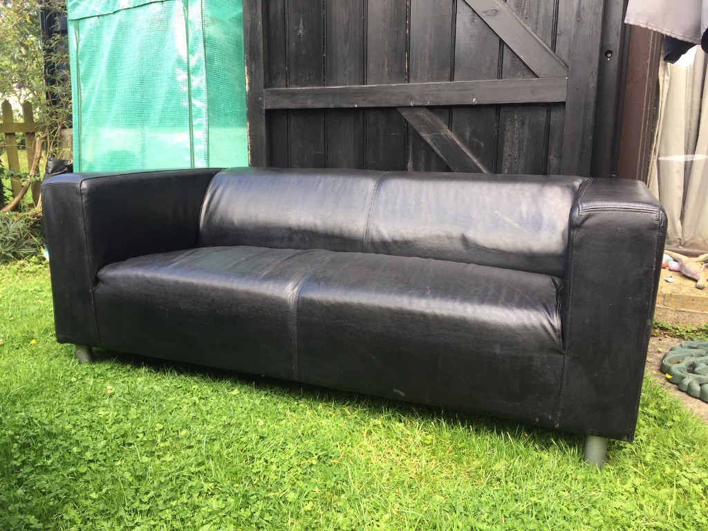 2 seater ikea sofa Black faux leather in Eye, Suffolk Gumtree
