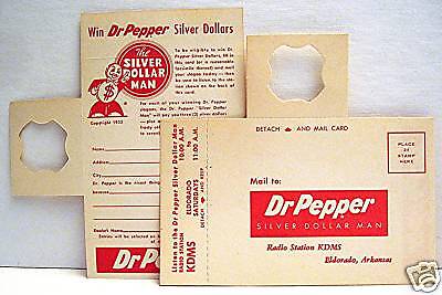 1952 Dr Pepper Soda Bottle Hanger Silver Dollar Man Ark Old Store Stock