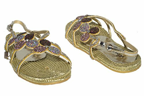 Pre-owned Alma En Pena 607 Italian Women Gold Strappy Sandals With Swarovsky Elements