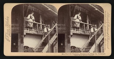 Mine host's fair daughters, - entrance to the Village Inn, Switzerland