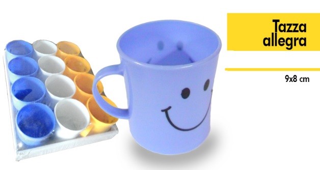 Set 12 Pezzi Tazza Allegra Tazzone Smile Colorate Plastica Latte Colazione dfh