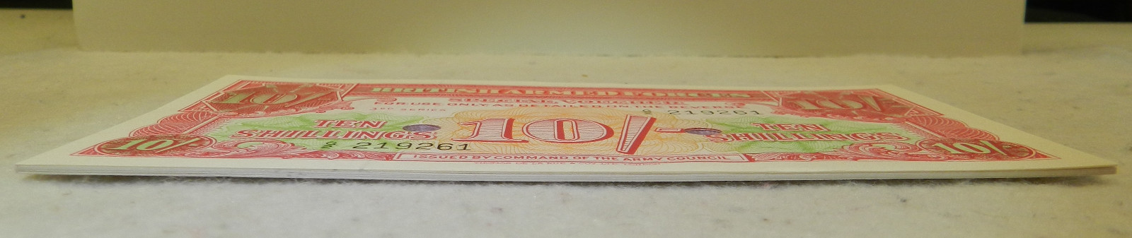 10 Sequential Serial Numbers British Armed Forces 10 Shillings Note WW2