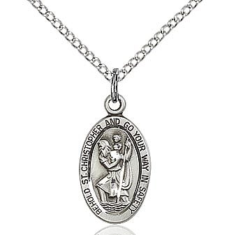 St. Christopher sterling silver with 18" sterling silver light curb chain