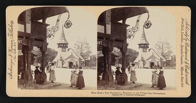 Switzerland Mine host's fair daughters - Entrance to the Village I - Old Photo 1