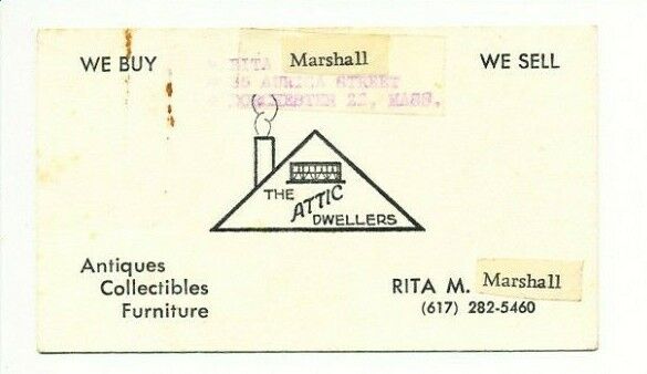 The Attic Dwellers Rita Marshall Business Card Boston 1960s