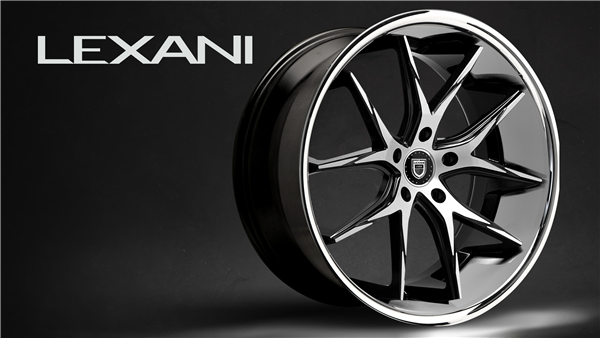 20X10 LEXANI WHEELS R12 BLACK MACHINE W/ STAINLESS STEEL LIP  5X108  +40ET  74.1