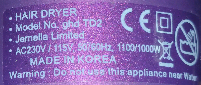 Purple Ghd Travel Size Hair Dryer With Uk Plug On For Sale In