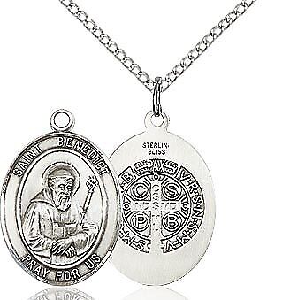 St. Benedict sterling silver with 18" stainless steel light curb chain