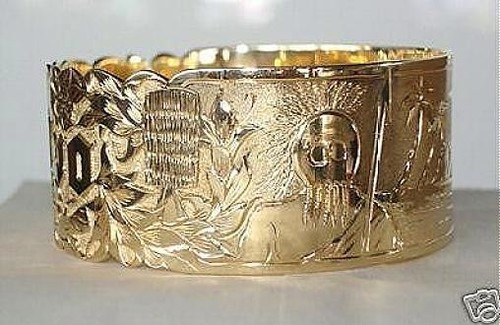 100MM 14K YELLOW GOLD HAWAIIAN CUSTOM HAND ENGRAVED PERSONALIZED