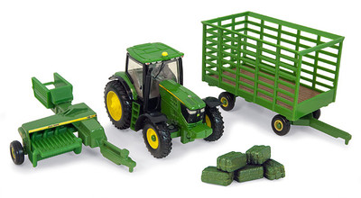 1/64 ERTL JOHN DEERE 6210R W/ 338 BALER & THROW HAY WAGON