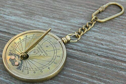 Stylish Brass Sundial Pendant Keychain Antique Finish  Keychain Handmade Gift