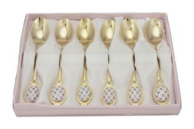 Royal Flatware 6-pc 24K Gold Lomonosov Ornament Cobalt Blue Net Demi Spoons Set