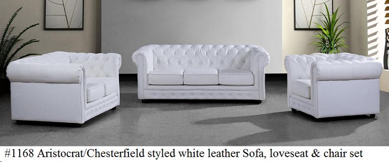 Gorgeous Aristocrat Styled 3pc White Pu Leather Sofa, Loveseat And Chair Set