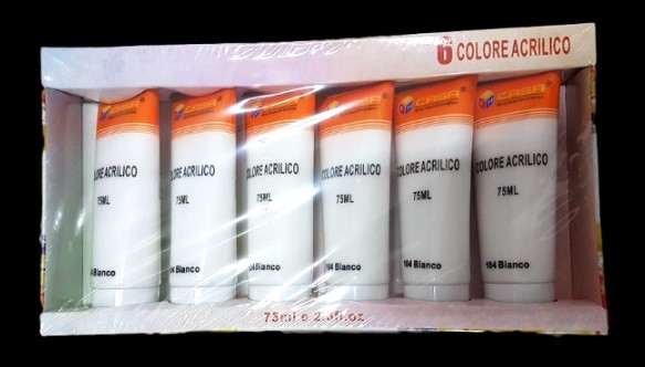 Pittura Acrilica Vernice Confezione 6 Pezzi Colore Bianco Tubo 75ml dfh