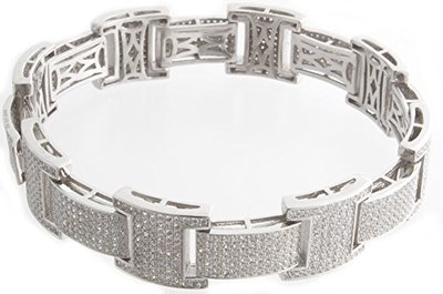 ●STERLING G Sterling Silver Men's Silver-Tone Cz Cubic Zirconium Fancy