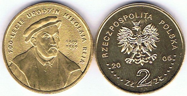 Mikolaj  Rej 2005 2 Zl Muenze Nordic Gold Bfr