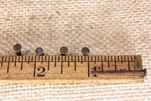 1” OLD Square NAILS 100 REAL 1850’s vintage rusty patina 5/32” small head BRADS