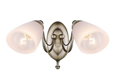 GOODHOME TRIVIA DOUBLE WALL LIGHTS ANTIQUE BRASS FINISH & WHITE GLASS SHADES E27