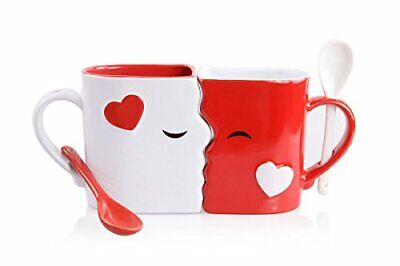 KISSING MUGS SET for Couples Mr Mrs His Her Coffee Mugs with Spoon By BLU DEVIL