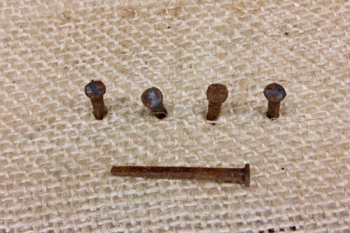 1” OLD Square NAILS 100 REAL 1850’s vintage rusty patina 5/32” small head BRADS