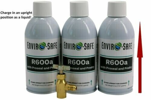 R600a Refrigerant with Proseal & Prodry (3 cans) & Top Tap Kit #8091 UPRIGHT CAN