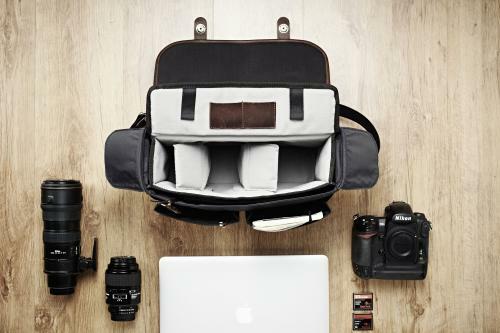 Camera Bag German hand made black leather/Cordura called 