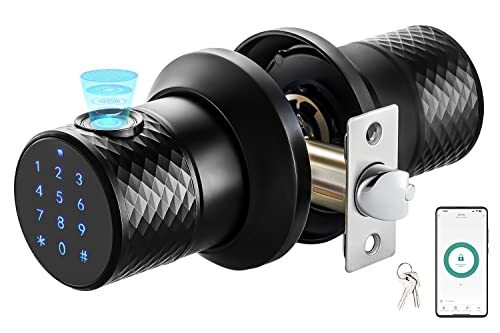 Smart Fingerprint Door Knob with Keypad, Matte Black with Fingerprint
