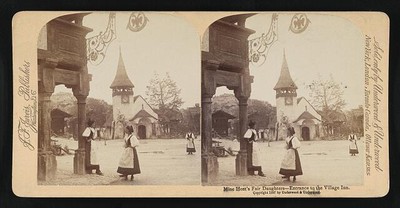 Switzerland Mine host's fair daughters - entrance to the village i - Old Photo