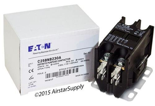 Eaton/Cutler Hammer C25BNB230A Contactor, 2-Pole, 30 Amp, 120 VAC Coil Voltage