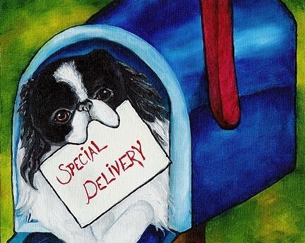 JAPANESE CHIN in Mailbox 8x10 Signed Dog Art PRINT of Original Painting by VERN