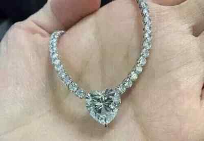 17Ct Heart Cut Lab Created Diamond Tennis Necklace 14K White Gold Plated