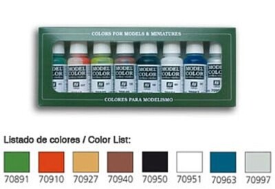 Vallejo 17ml Bottle Wargames Basics Model Color Paint Set (8 Colors) - Hobby