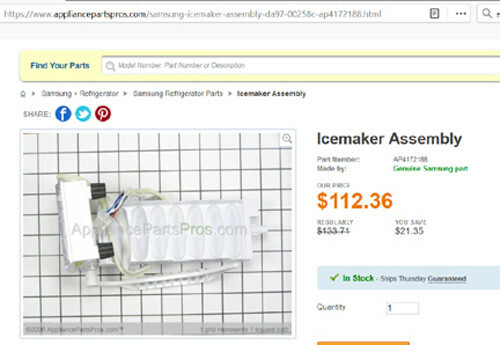 Samsung icemaker assembly DA97-00258C