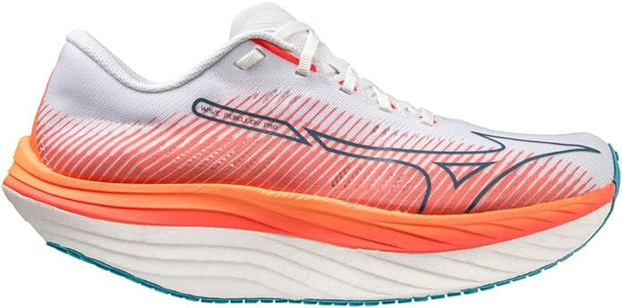 Pre-owned Mizuno Men's Wave Rebellion Pro Running Shoes - White / Silver / Orange - 11 Us