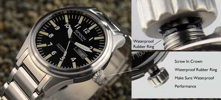 Pre-owned Epoch Men Automatic Watch Luminous Mechanical Wristwatch 10atm Waterproof Nh36