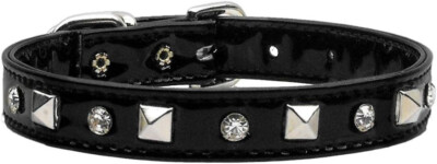 Mirage Pet Product Patent Crystal and Pyramid XS Dog Collar | Black | 12 