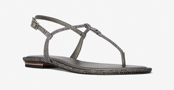 Pre-owned Michael Kors Fanning Anthracite Glitter T-strap Sandal Women's Us Sizes 6-10/new