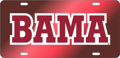 ALABAMA CRIMSON TIDE MIRROR CAR TAG RED W/ RED BAMA WHT REFLECTIVE DECAL ACRYLIC