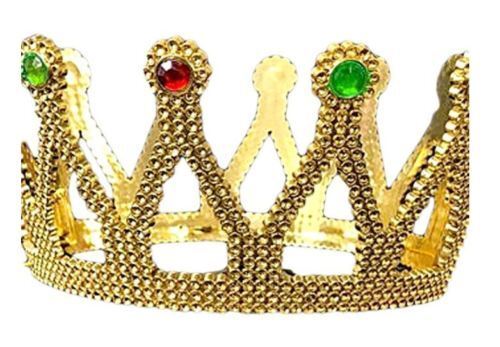 Gold Plastic Jeweled Crown King Queen Majestic Royalty Adult Costume Prop